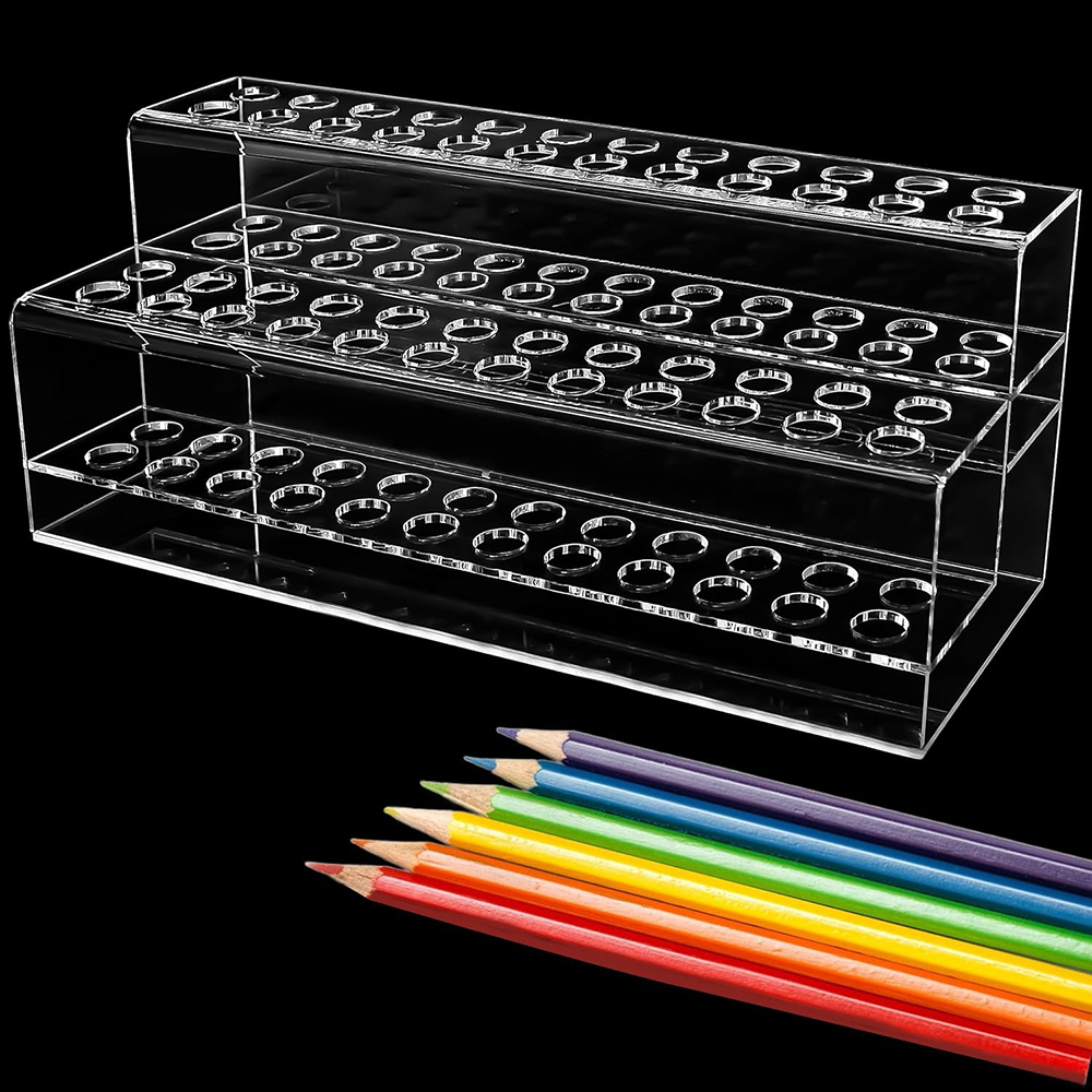 Desk Setup Shelf - Penyimpanan Tempat Pena Akrilik Transparan 48-Slot