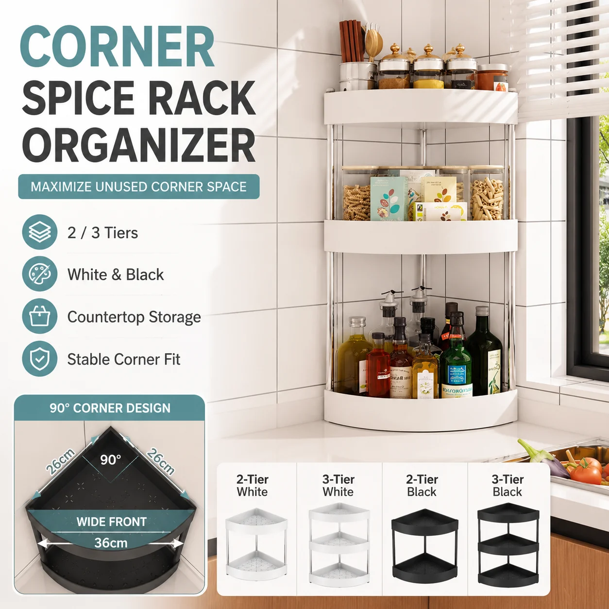 Desk Setup Shelf - Rak Bumbu Dapur 2/3 Tingkat, Rak