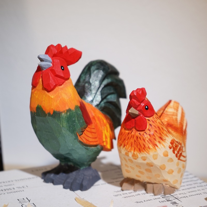 Desk Setup Nature - Patung Ayam dan Ayam Betina dari