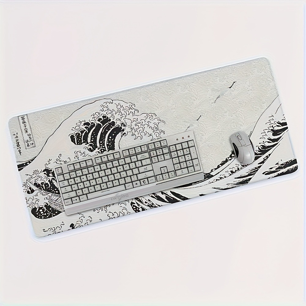 Desk Setup Black And White - Alas Meja XXL Motif Gelombang Hitam