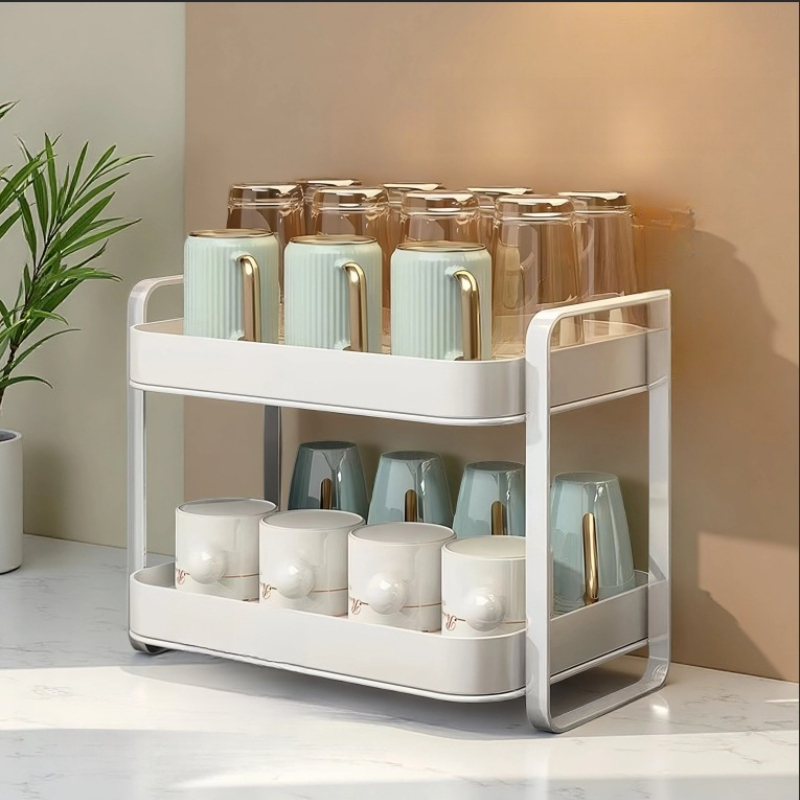 Desk Setup Shelf - Rak Organizer Cangkir 2 Tingkat, Tempat
