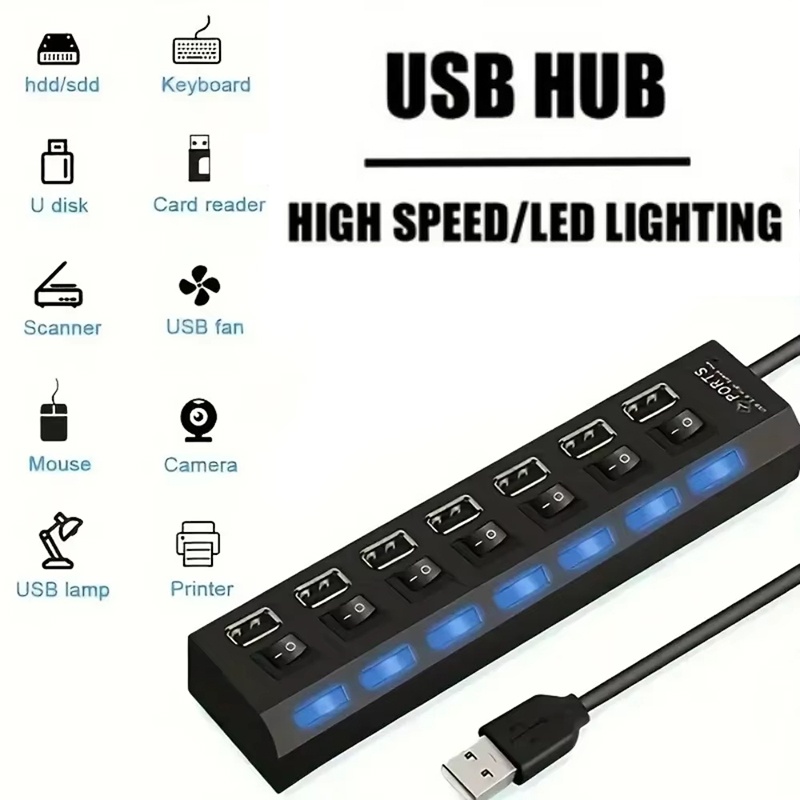 Desk Setup Mac - Pemisah Hub USB 2.0 7 Port