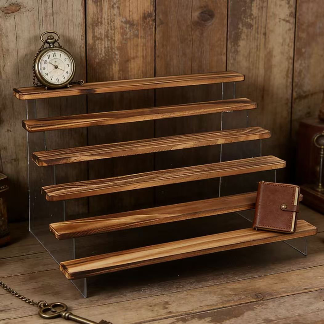 Desk Setup Shelf - Rak Pajangan Kayu Bakar, Rak Penyimpanan