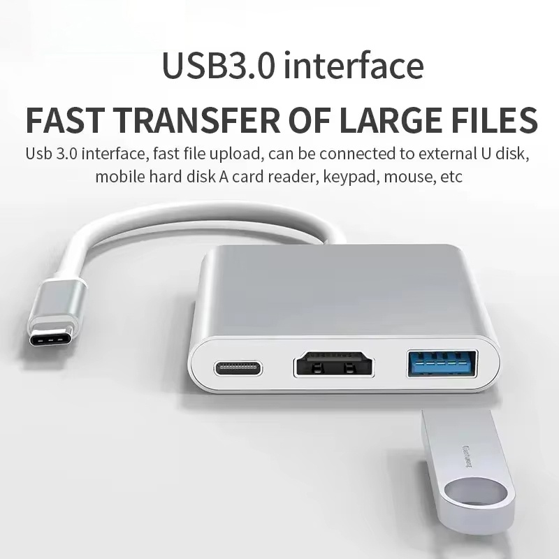 Desk Setup Usb Hub - Adaptor 3 In 1 Tipe C