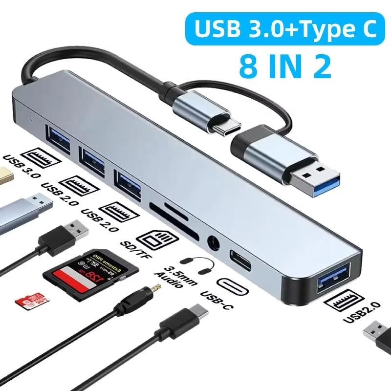 Desk Setup Usb Hub - 8 in 2 USB Type C