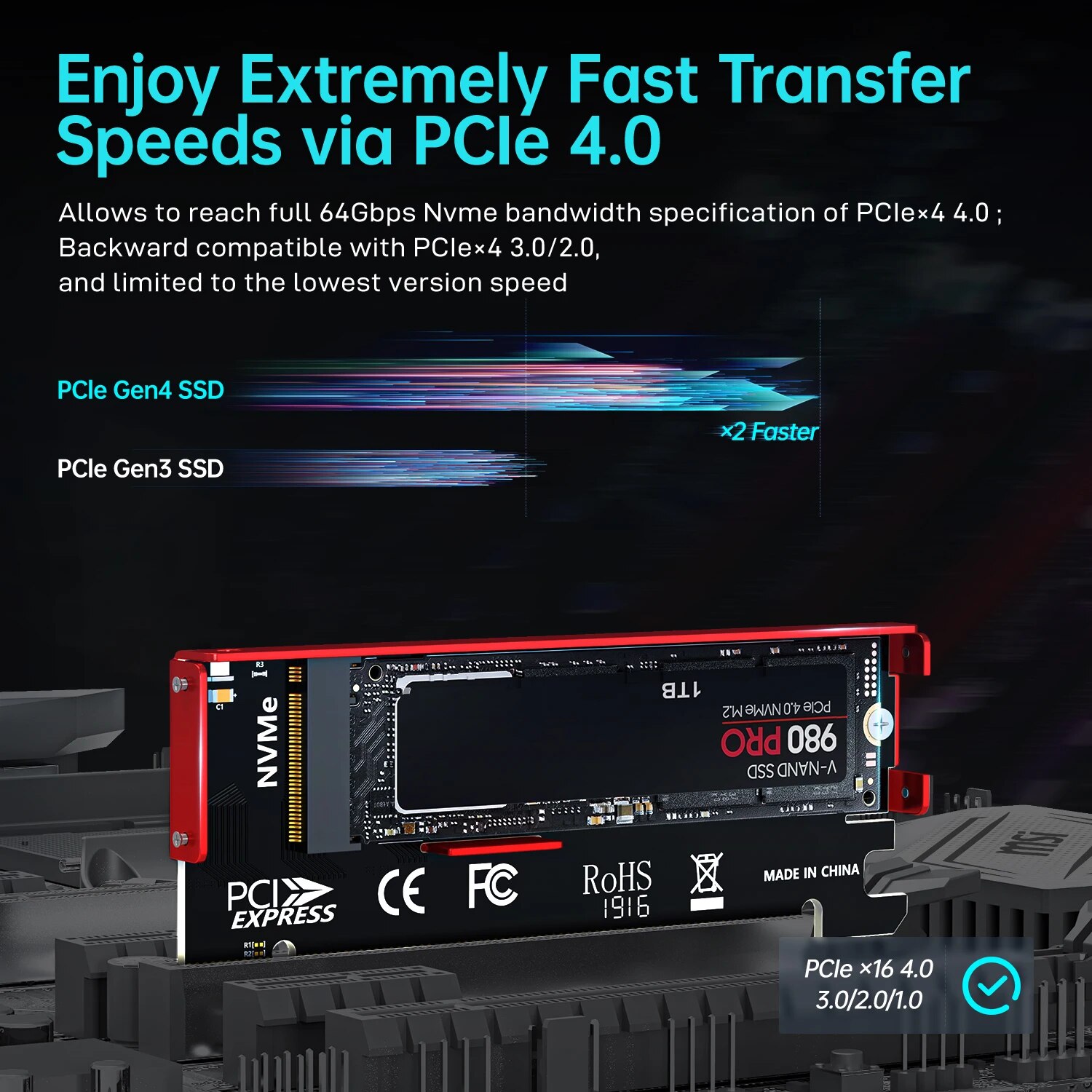 JEYI M.2 NVMe ke PCIe 4.0 X16  - Samsung Ssd 980 Pro ulasan dan harga