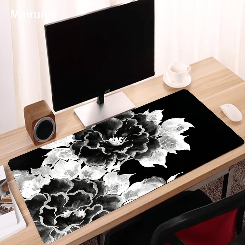 Alas Mouse Peony Berwarna Hita - Desk Setup Black And White ulasan dan harga