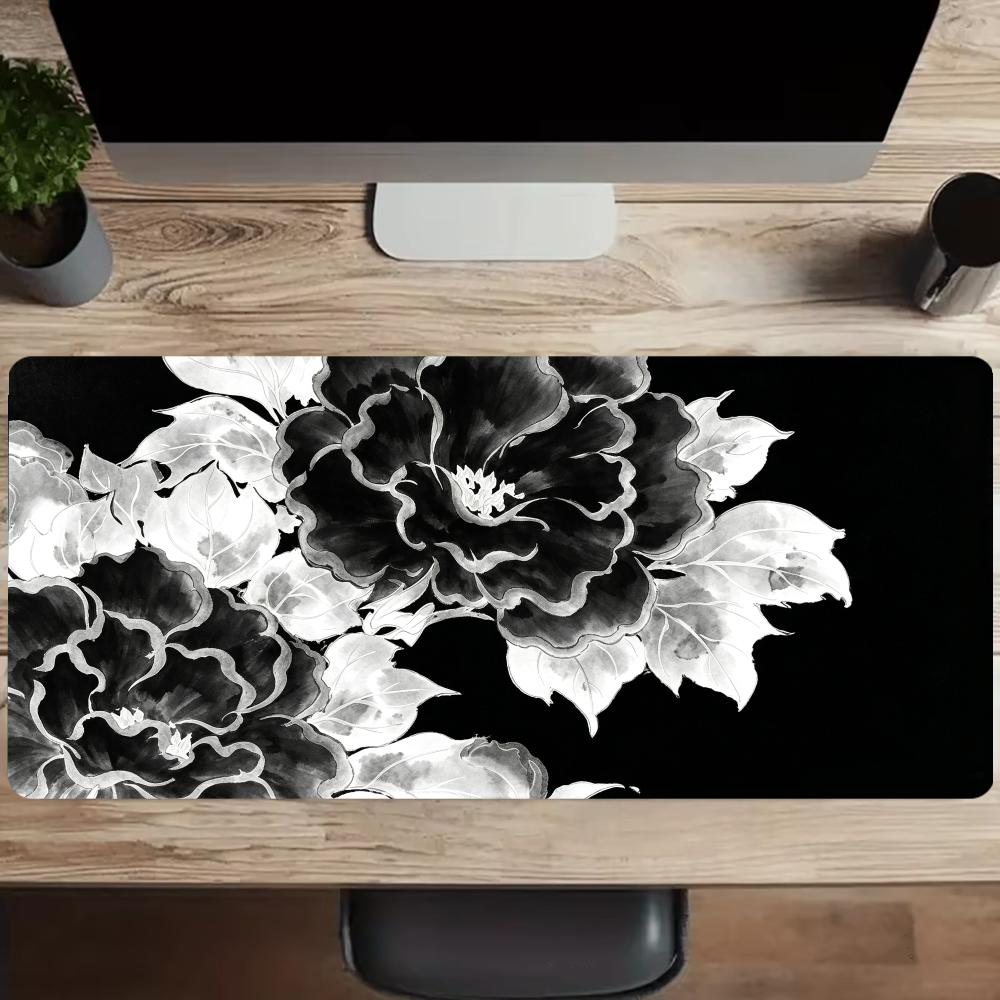 Alas Mouse Peony Berwarna Hita - Desk Setup Black And White ulasan dan harga