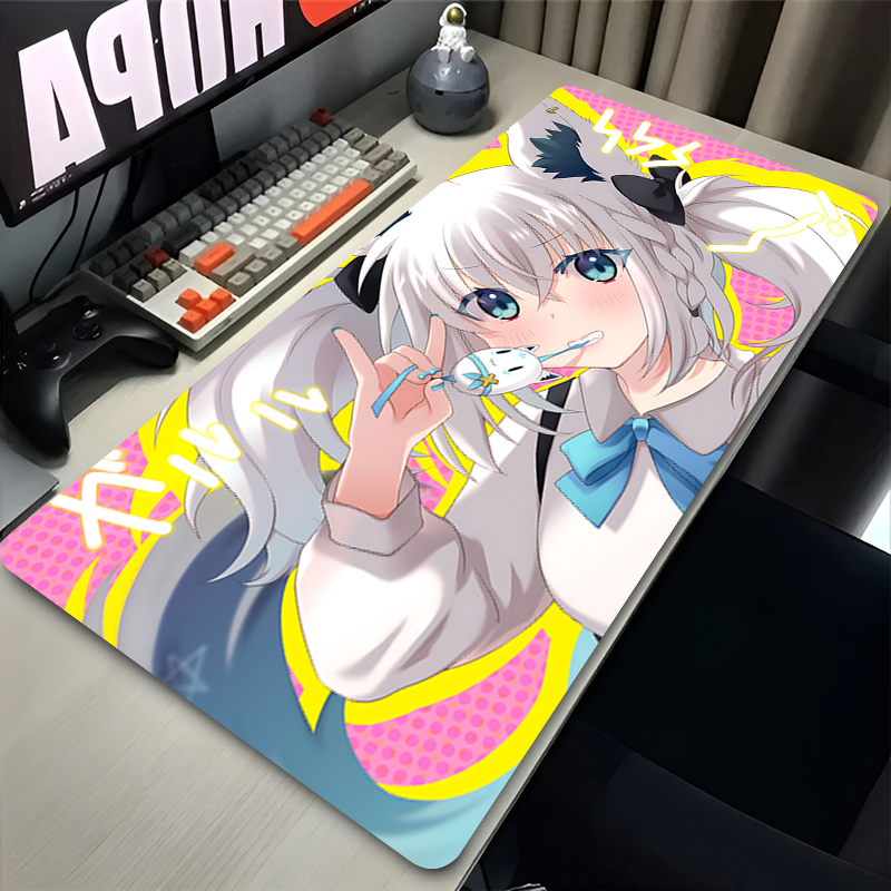 Shirakami Fubuki Mouse Pad Lap - Desk Setup Black And White ulasan dan harga
