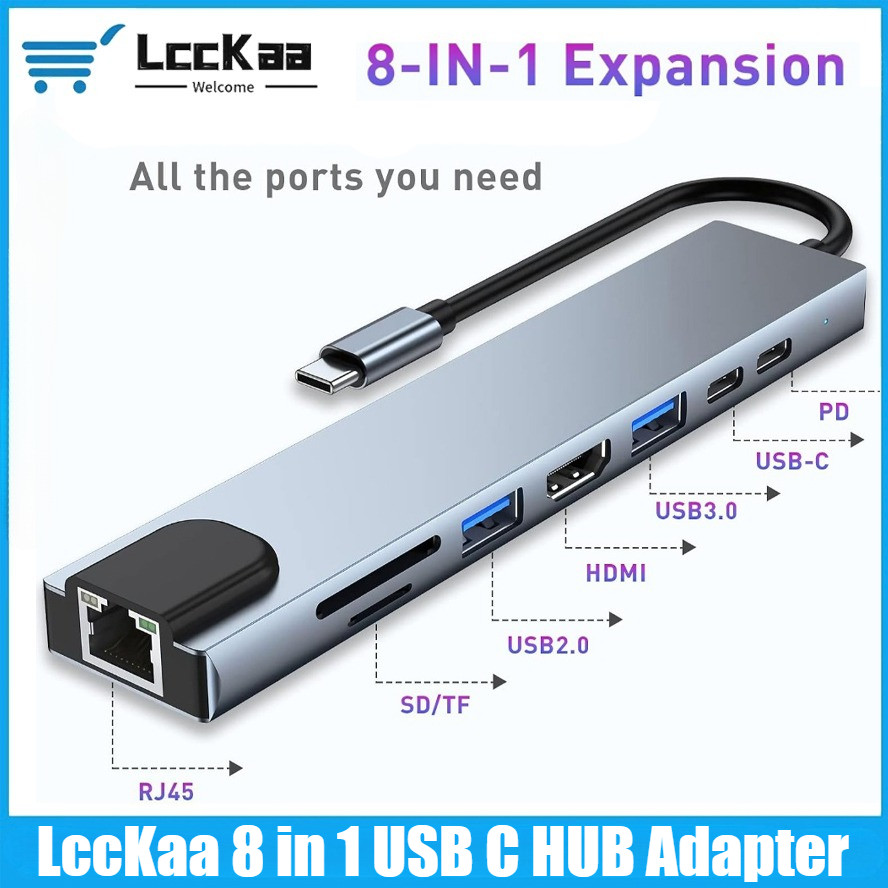 USB C Hub 8/7 in 1 4K HDMI Ada - Desk Setup Usb Hub ulasan dan harga