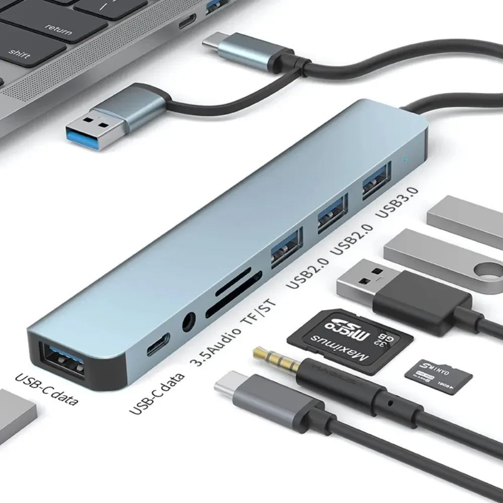 Hub USB-C 8 In 2 dengan Pembac - Desk Setup Usb Hub ulasan dan harga