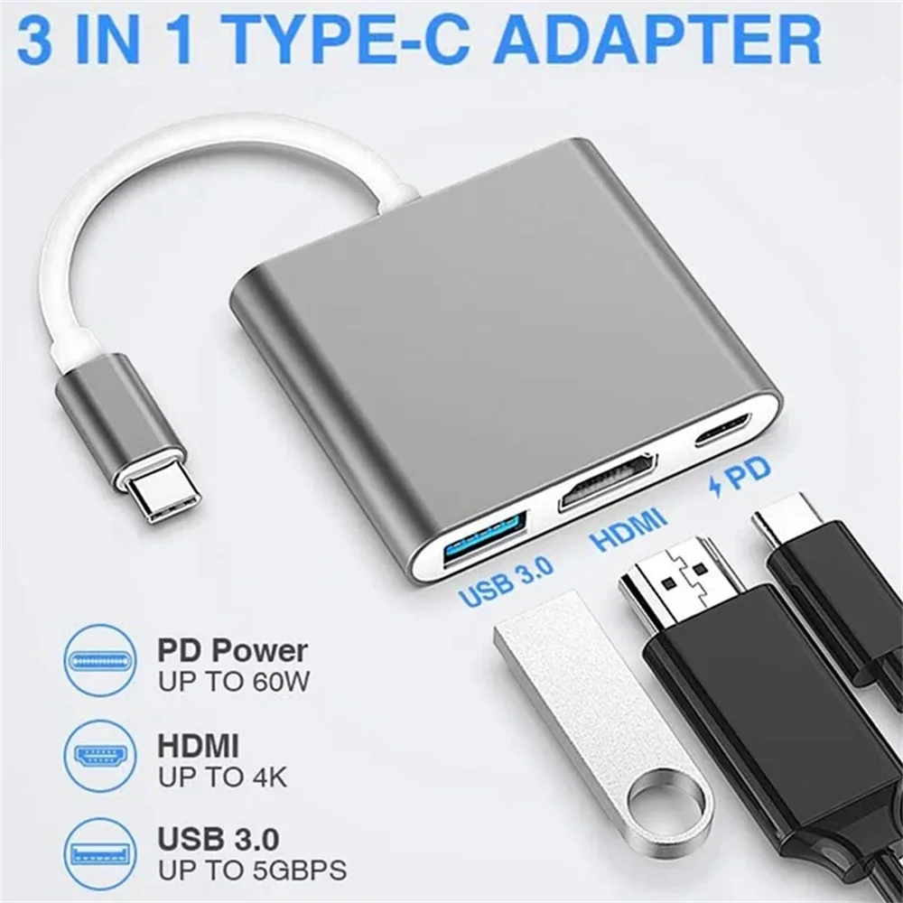 USB C HUB 3-in-1 Multiport Ada - Desk Setup Usb Hub ulasan dan harga