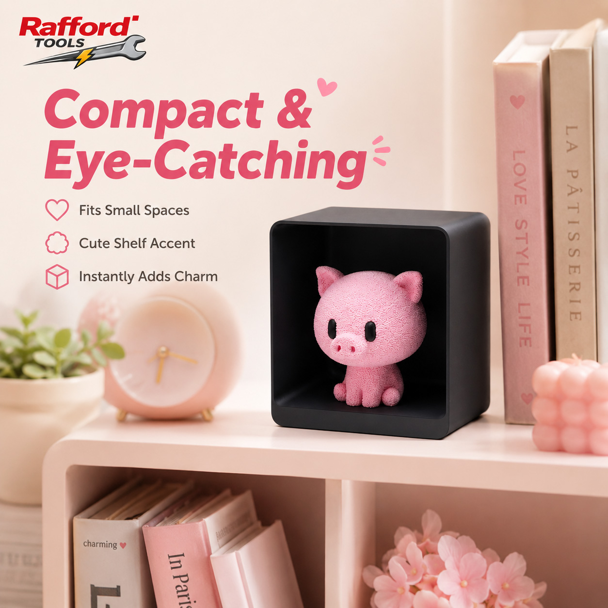 Figurine Babi Pink Berbulu Luc - Desk Setup Shelf ulasan dan harga