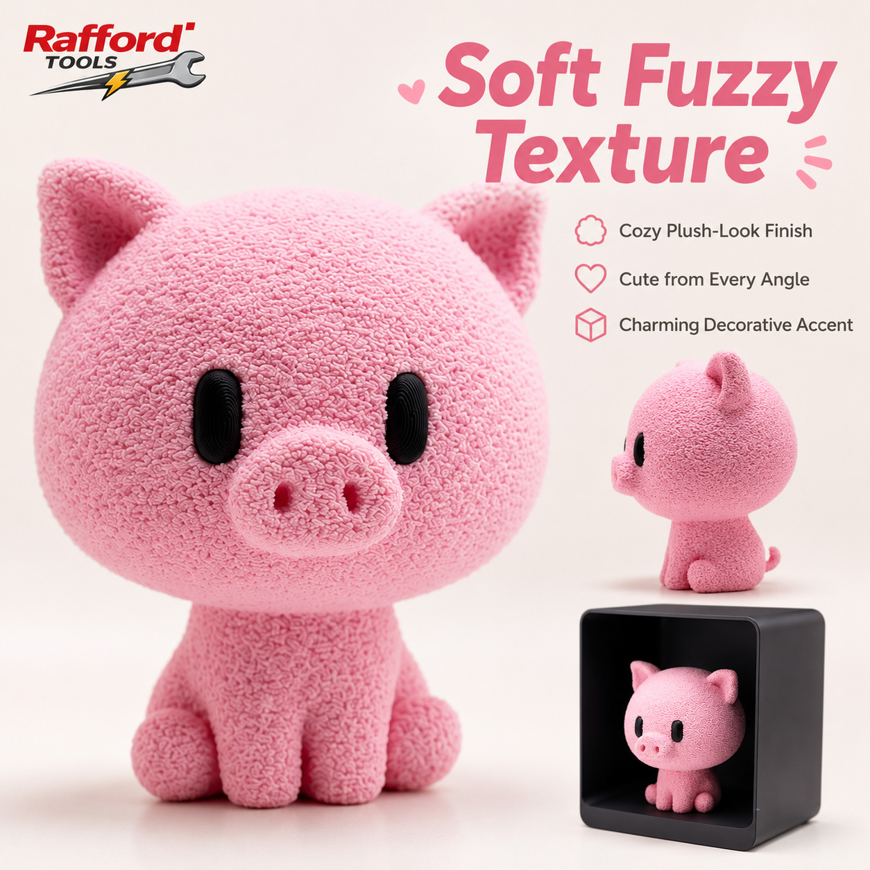 Figurine Babi Pink Berbulu Luc - Desk Setup Shelf ulasan dan harga