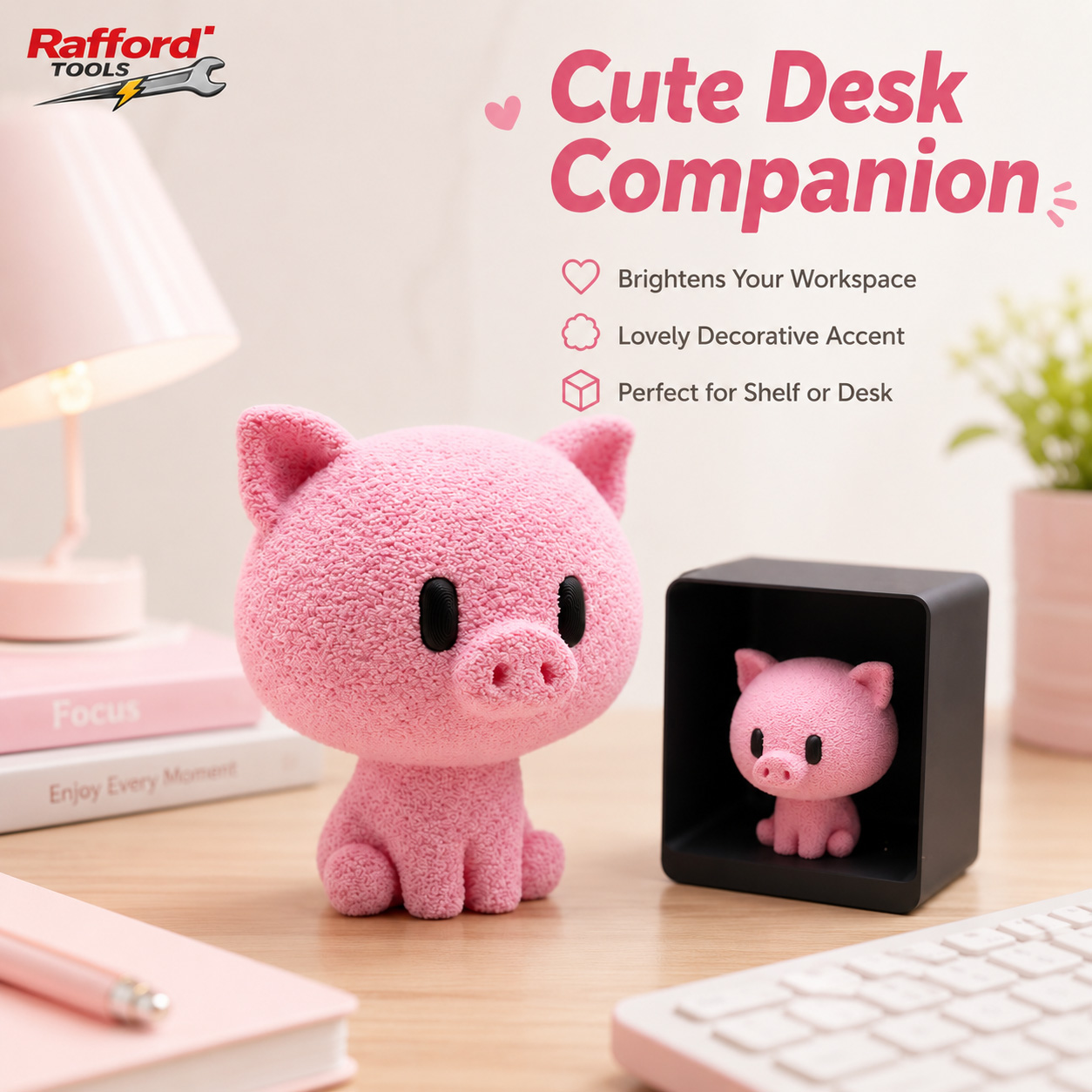 Figurine Babi Pink Berbulu Luc - Desk Setup Shelf ulasan dan harga
