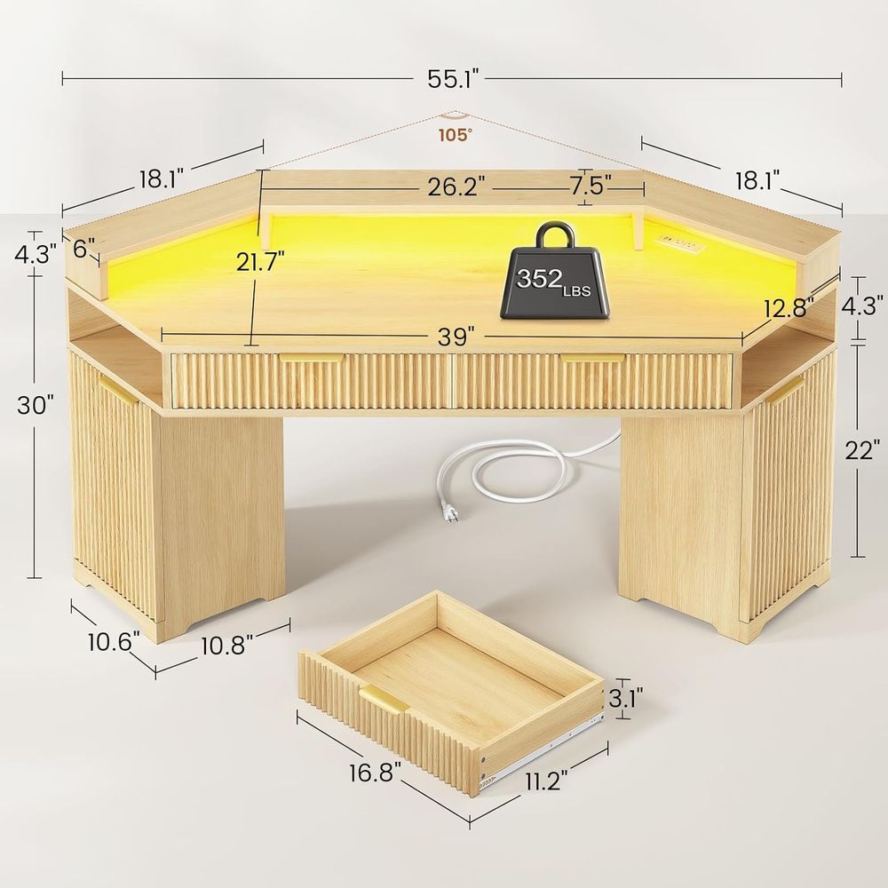Setup Meja Ganda, Meja Kantor  - Desk Setup Oak ulasan dan harga