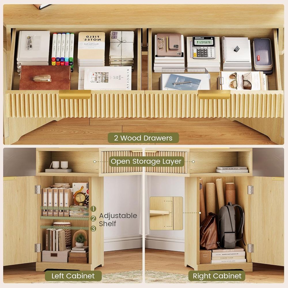 Setup Meja Ganda, Meja Kantor  - Desk Setup Oak ulasan dan harga