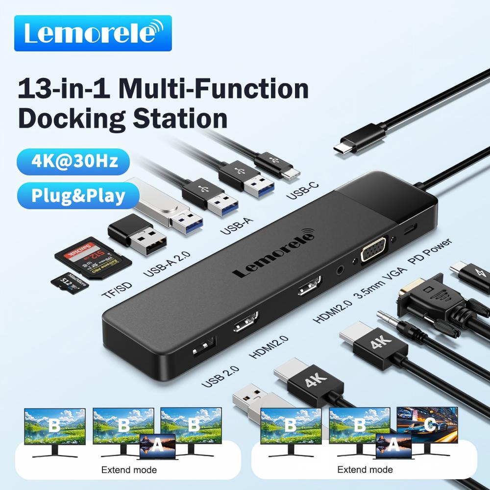 Lemorele 13-in-1 USB C HUB 4K3 - Desk Setup Usb Hub ulasan dan harga