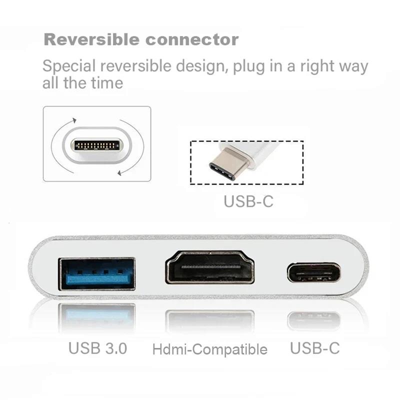 Adaptor 3 In 1 Tipe C Ke HDMI  - Desk Setup Usb Hub ulasan dan harga